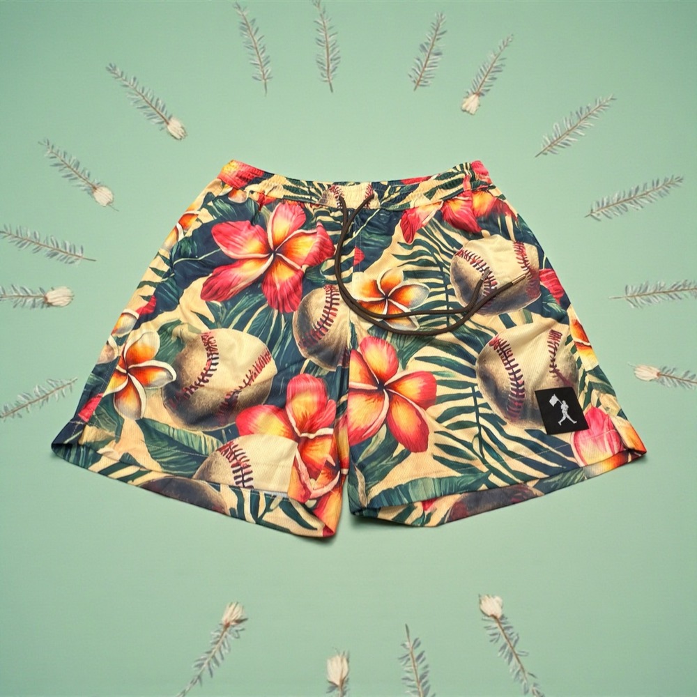 BASEBALLISM Men's Size XL Tropical Baseball Print Swim Trunks Shorts